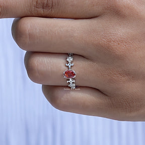 Detailed View Of Red Ruby Oval Cut Gemstone Accent Stone Ring