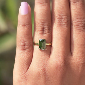 [Moissanite Emerald Cut Solitaire RIng]-[Golden Bird Jewels]