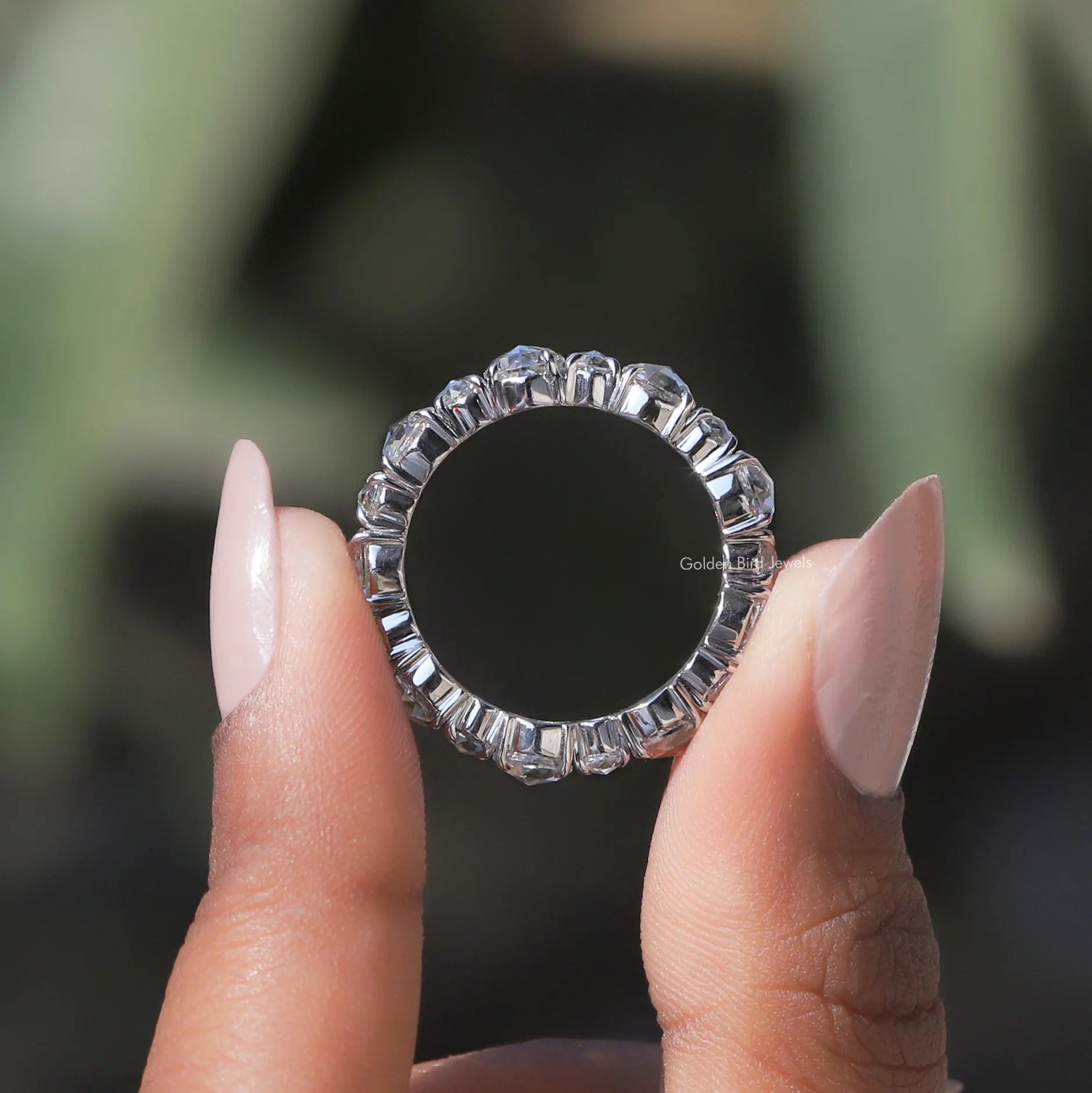 [White Gold Rose Cut Round Wedding Band]-[Golden Bird Jewels]