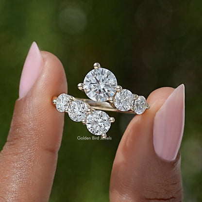 Round Cut Moissanite Bypass Shank Ring