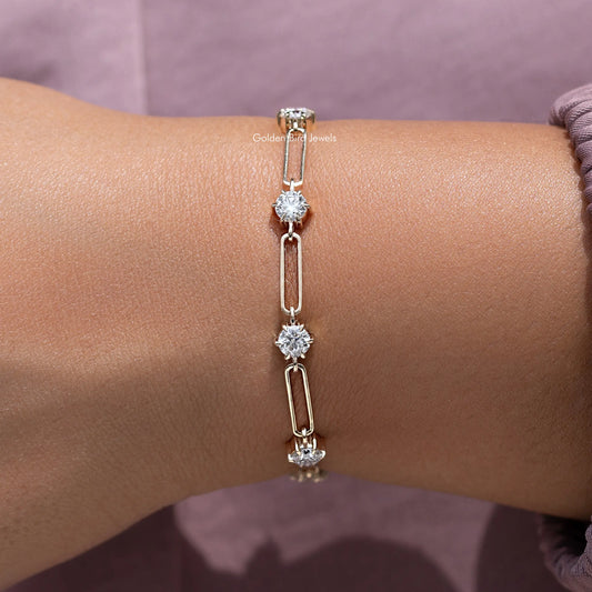 Round Cut Moissanite Link Bracelet