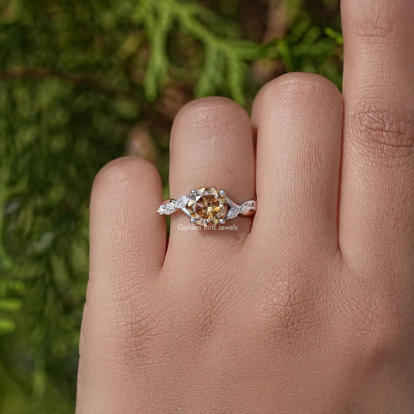 Yellow Round Cut Gemstone Moissanite Floral Wedding Ring