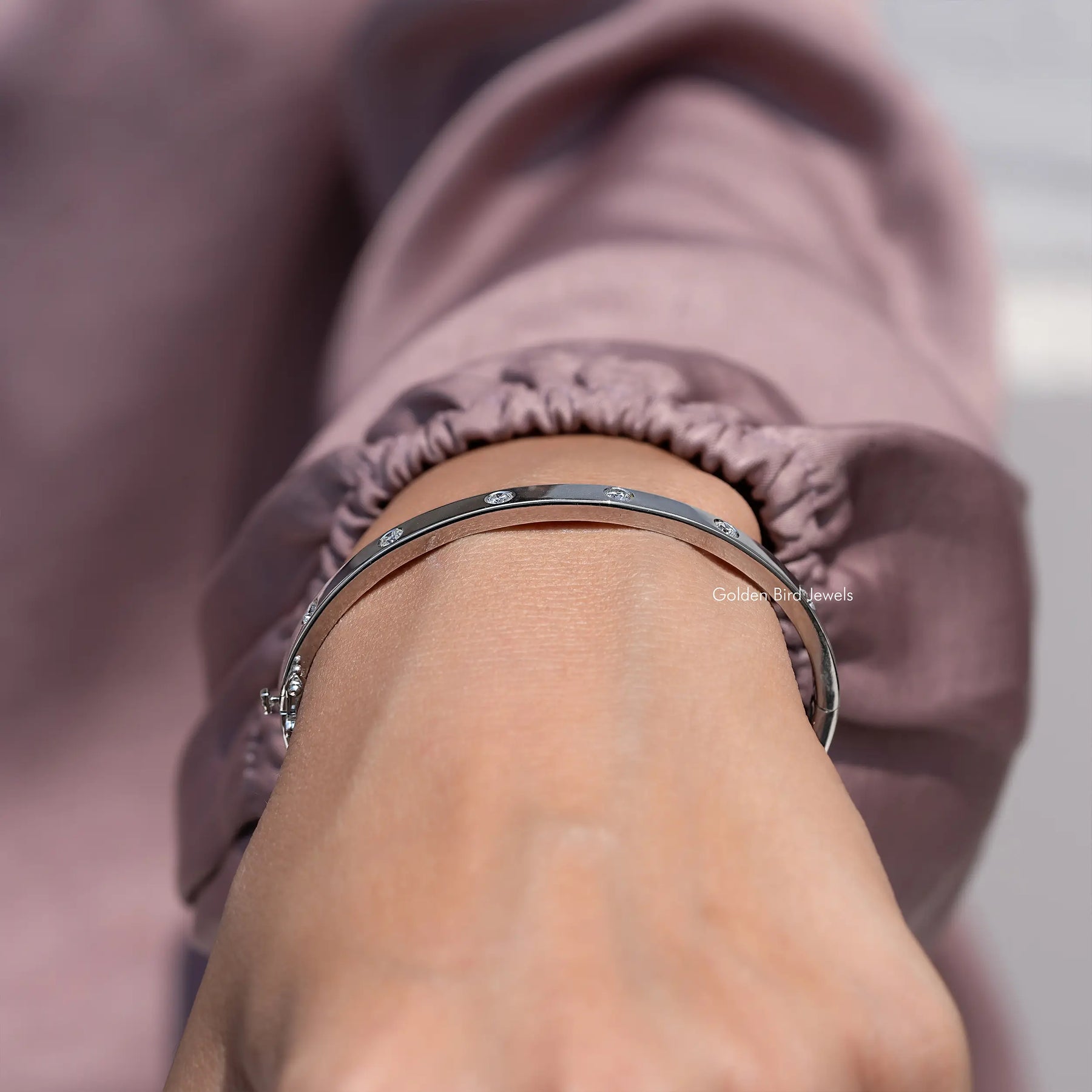 Round Cut Lab Grown Diamond Flush Set Bangles