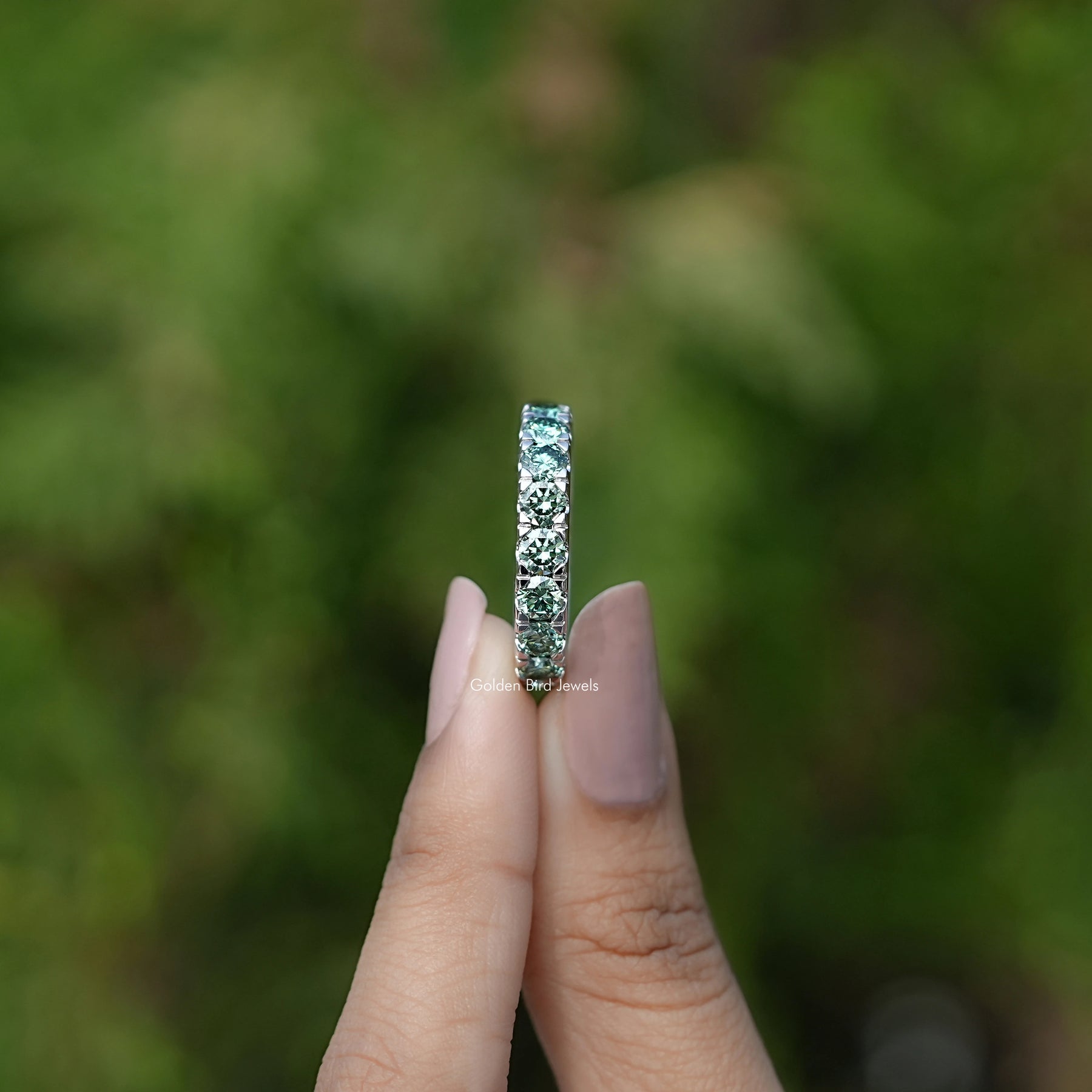 Green Round Cut Moissanite Eternity Band