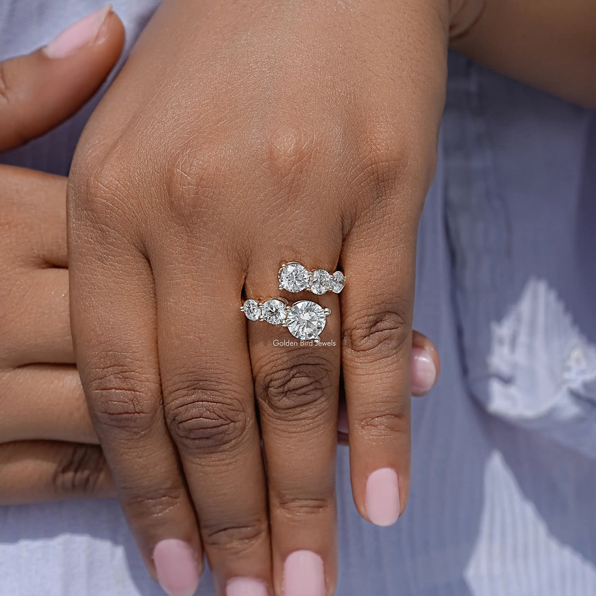 Round Cut Moissanite Bypass Shank Ring