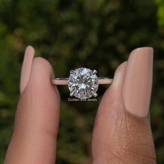 Round moissanite solitaire ring in 925 sterling silver, round center stone on slim band
