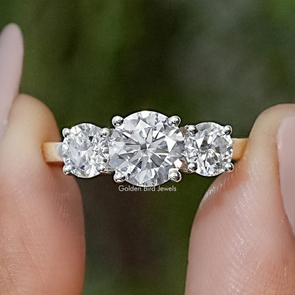 Round Cut Moissanite Three Stone Ring