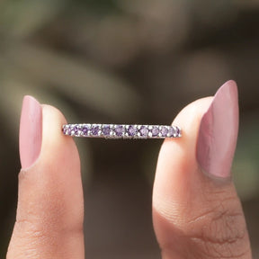 [Round Amesthyst Gemstone Half Eternity Band]-[Golden Bird Jewels]