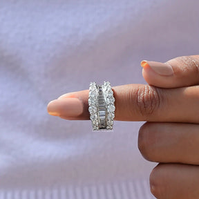 [Colorless Round And Baguette Cut Wedding Band]-[Golden Bird Jewels]