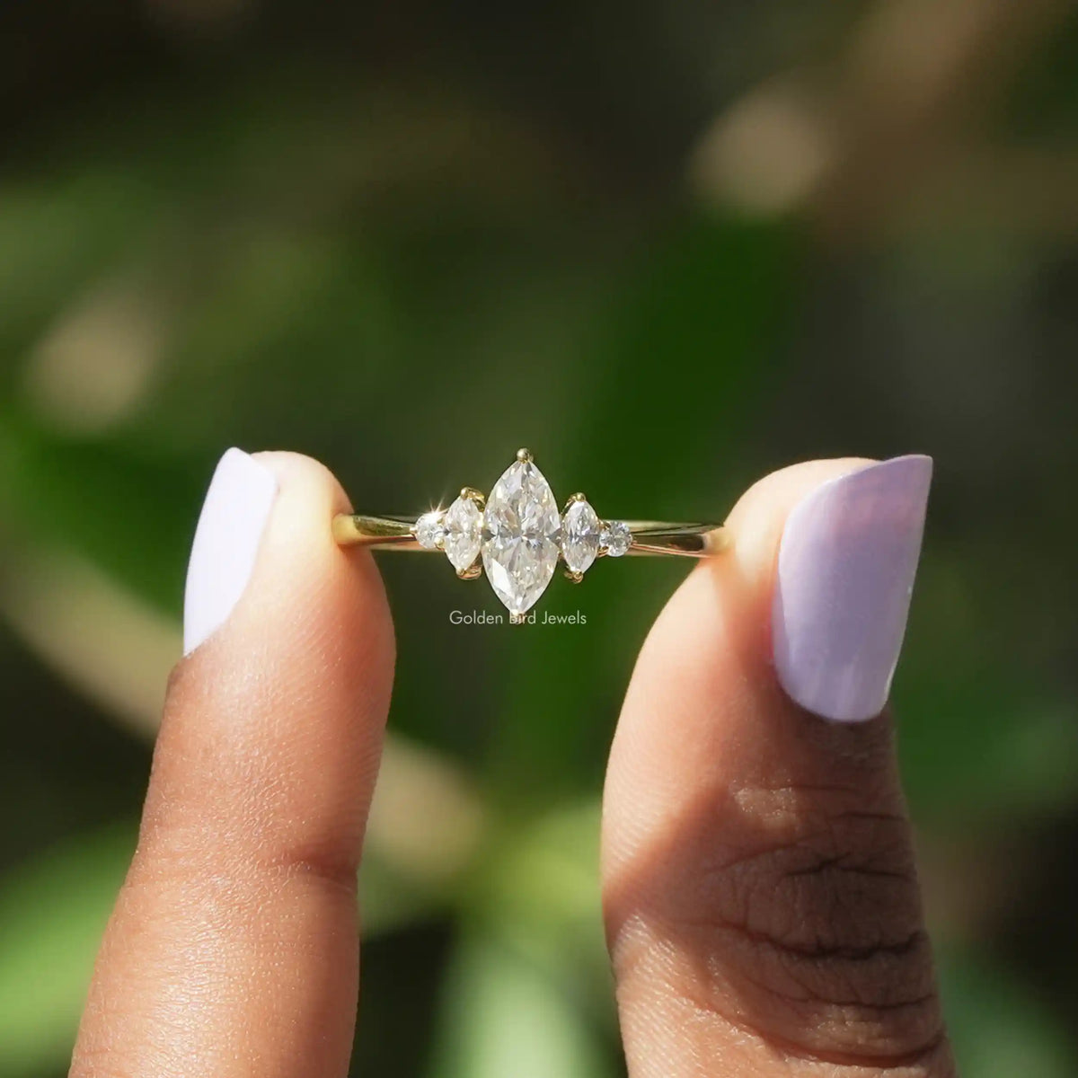 [Colorless Marquise Cut Moissanite Ring]-[Golden Bird Jewels]