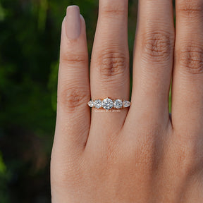 In Finger of Round And Pear Cut Lab Diamond Five Stone Ring
