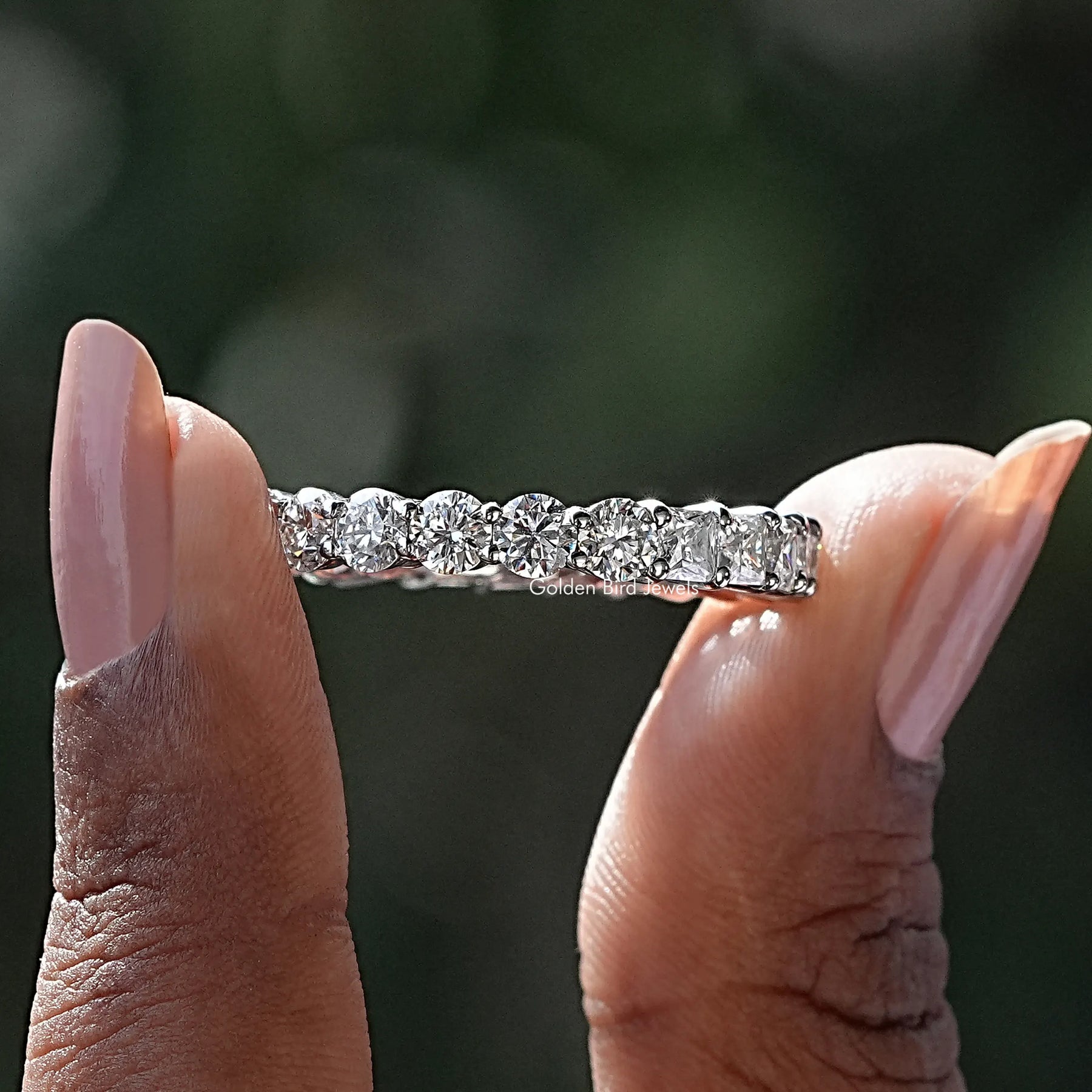 [Round And Princess Cut Moissanite Eternity Band]-[Golden Bird Jewels]