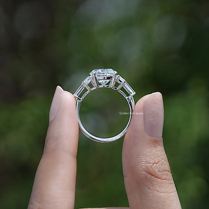 Back view of Round And Step Cut Trapezoid Lab Diamond Ring