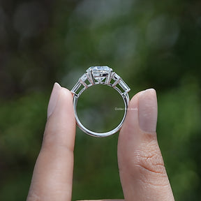 Round And Step Cut Trapezoid Lab Diamond Ring