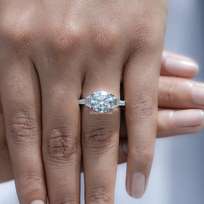 Round And Step Cut Trapezoid Lab Diamond Ring