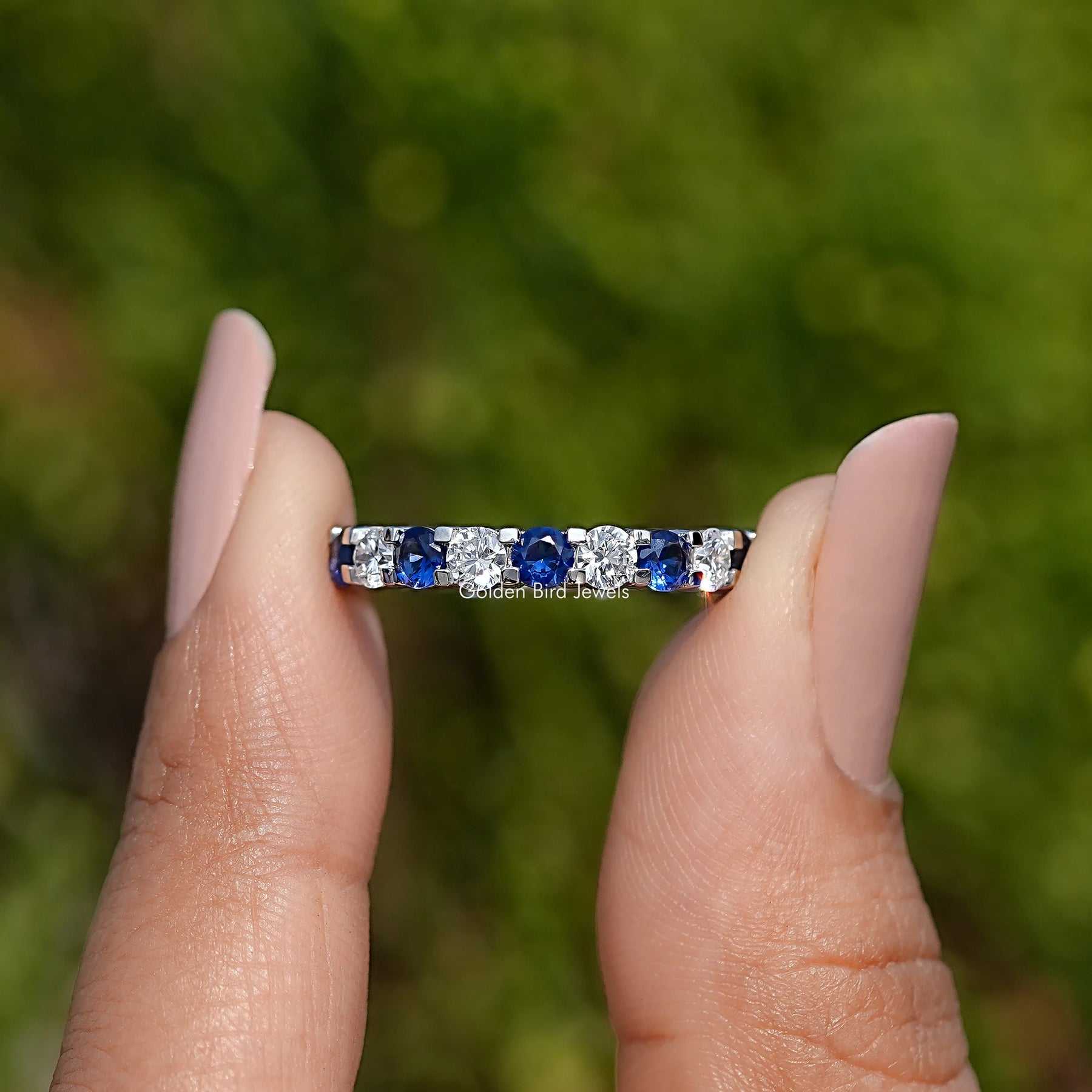 Round Cut Blue Gemstone Eternity Band