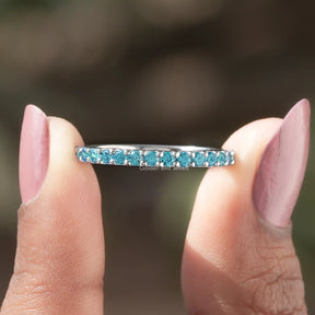 [Round Blue Topaz Gemstone Half Eternity Band]-[Golden Bird Jewels]