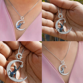 [Round Cut Cat & Moon Moissanite Pendant]-[Golden Bird Jewels]