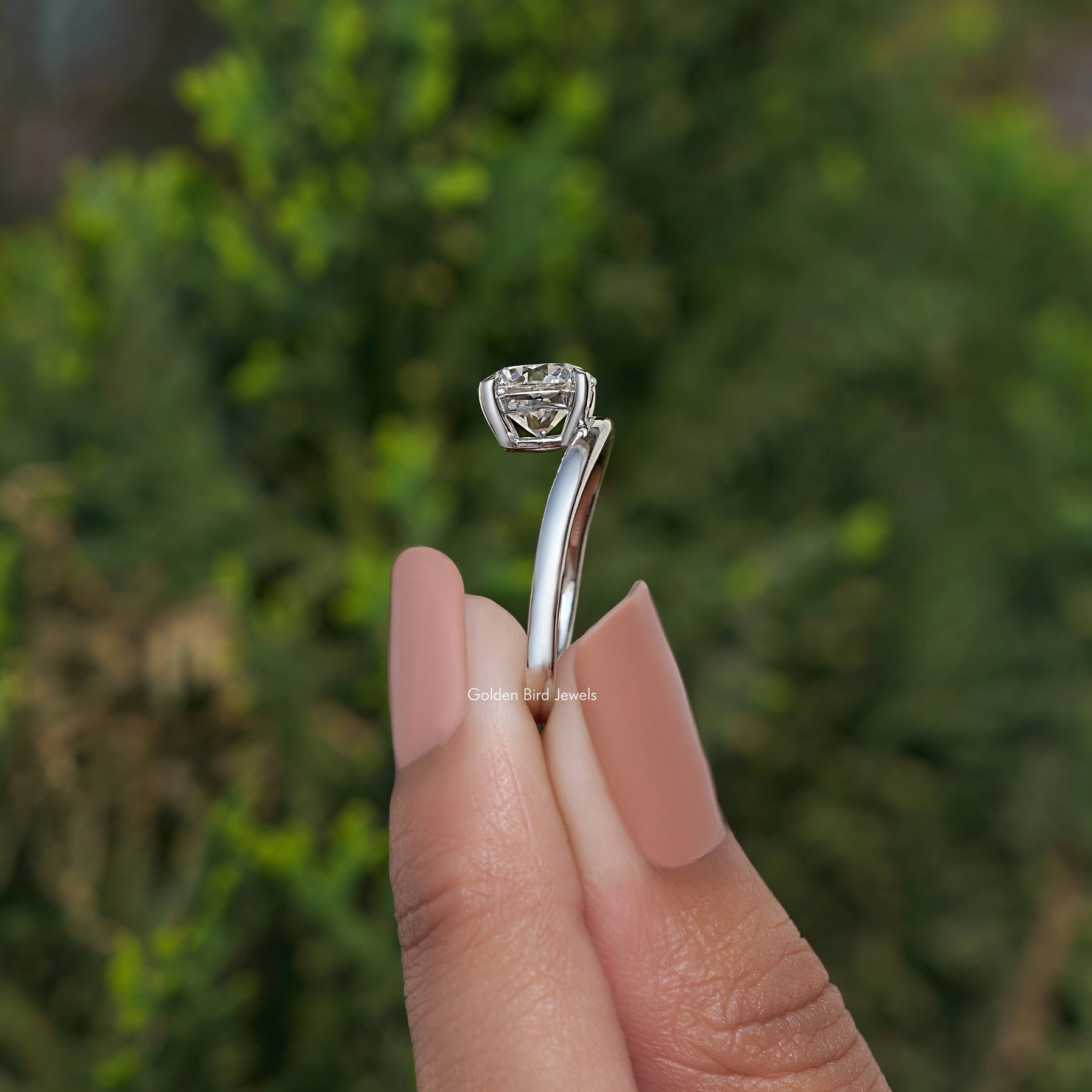 Round Cut Lab Diamond Curved Solitaire Ring