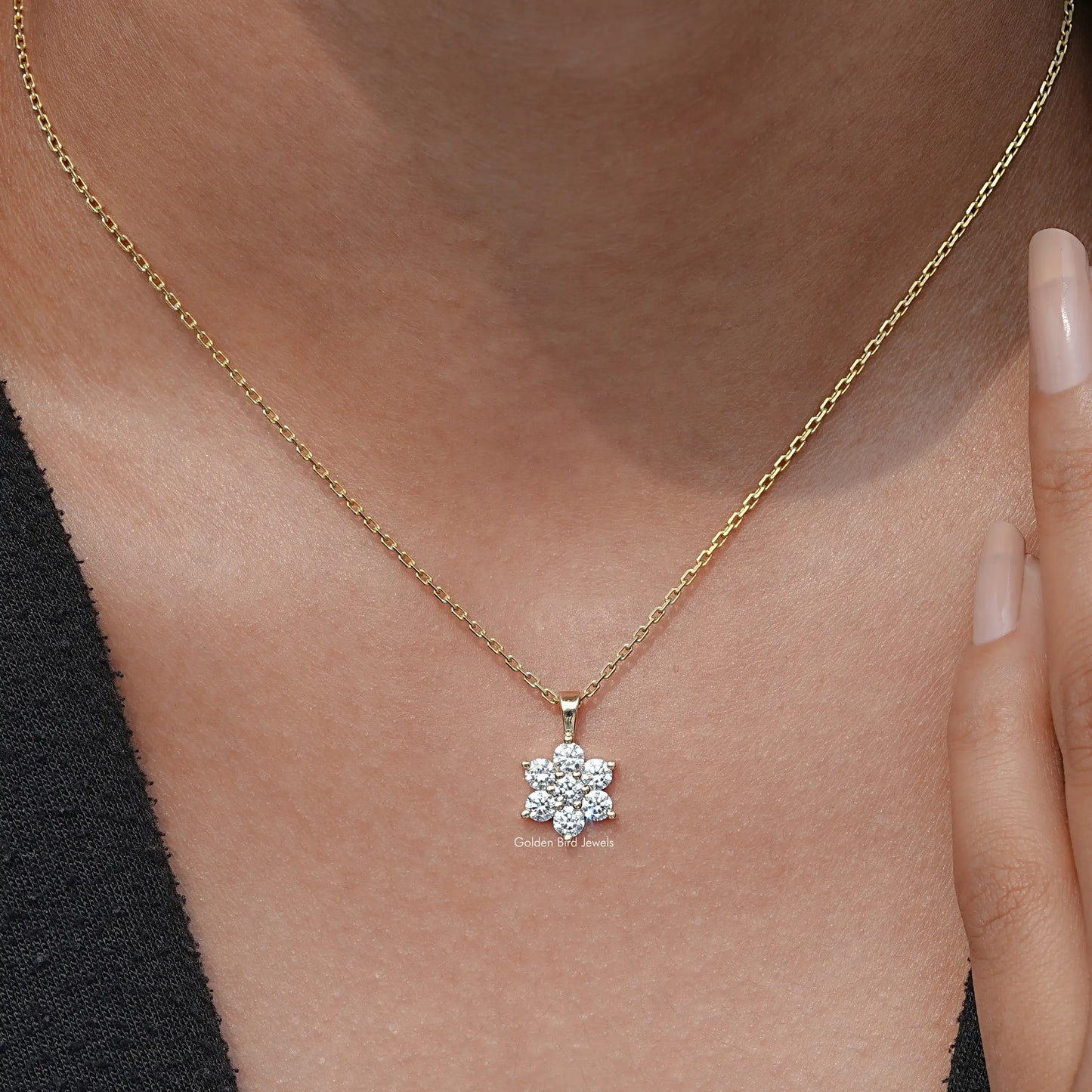 View Of Round Cut Diamond Floral Pendant In Women's