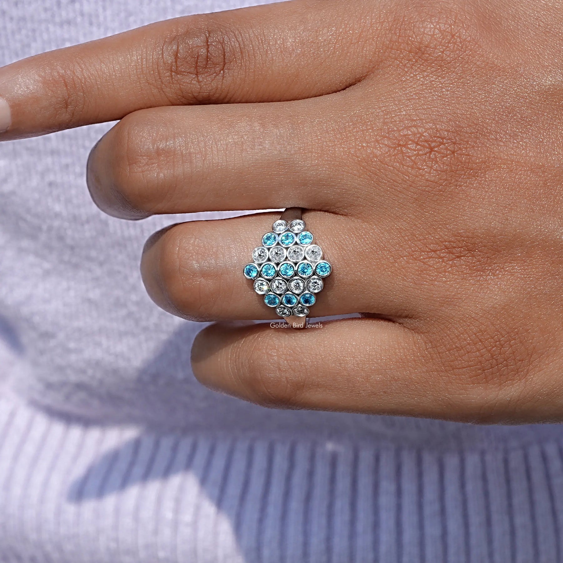 Round Cut Paraiba Gemstone Cluster Engagement Ring