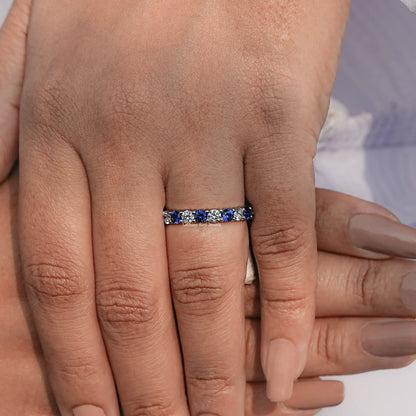 Round Shape Blue Gemstone Eternity Wedding Band