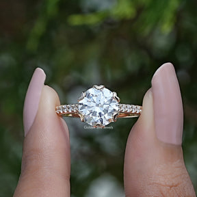 Round Cut Lab Diamond Accent Engagement Ring