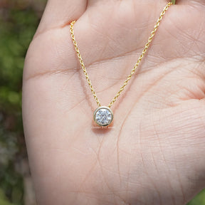 Round Cut Lab Diamond Bezel Set Solitaire Pendant