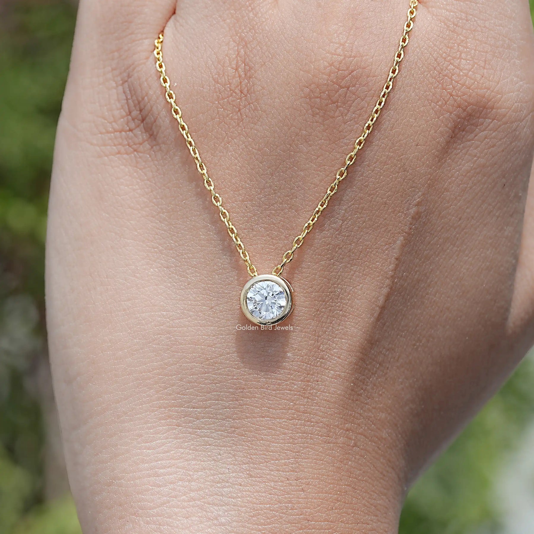 Round Cut Lab Diamond Bezel Set Solitaire Pendant