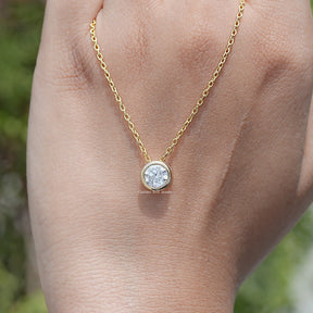Round Cut Lab Diamond Bezel Set Solitaire Pendant