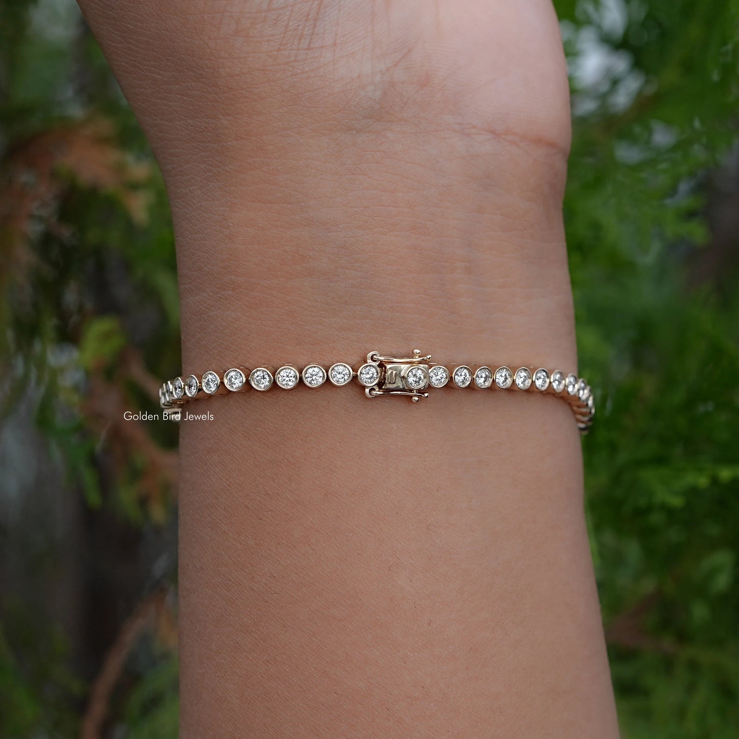 Back Side View Of Lab Grown Round Cut Bezel Set Bracelet