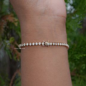 [Lab Grown Round Cut Bezel Set Bracelet]-[Golden Bird Jewels]