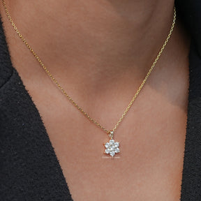Round Cut Lab Diamond Floral Pendant In Yellow Gold