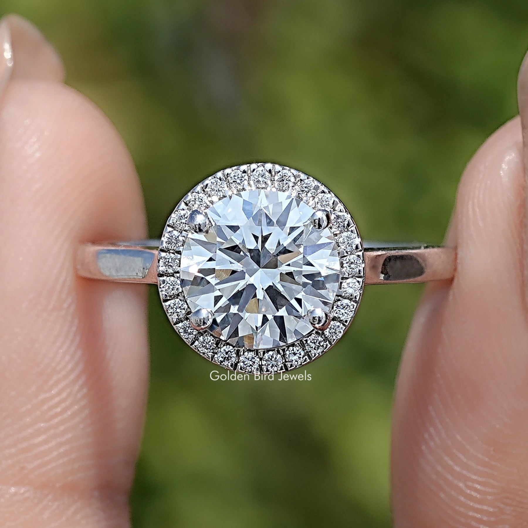 Round Lab Diamond Halo Engagement Ring - Main Image