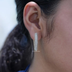 Round Cut Lab Diamond Pave Set Hoop Earrings