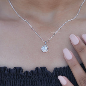 Round Cut Lab Diamond Halo Pendant