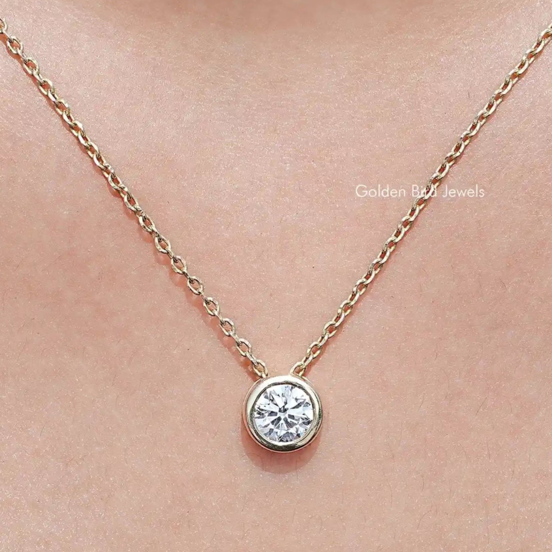 Front View of Round Cut Lab Diamond Bezel Set Solitaire Pendant