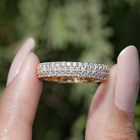 Round Cut Lab Diamond Three Row Pave Band