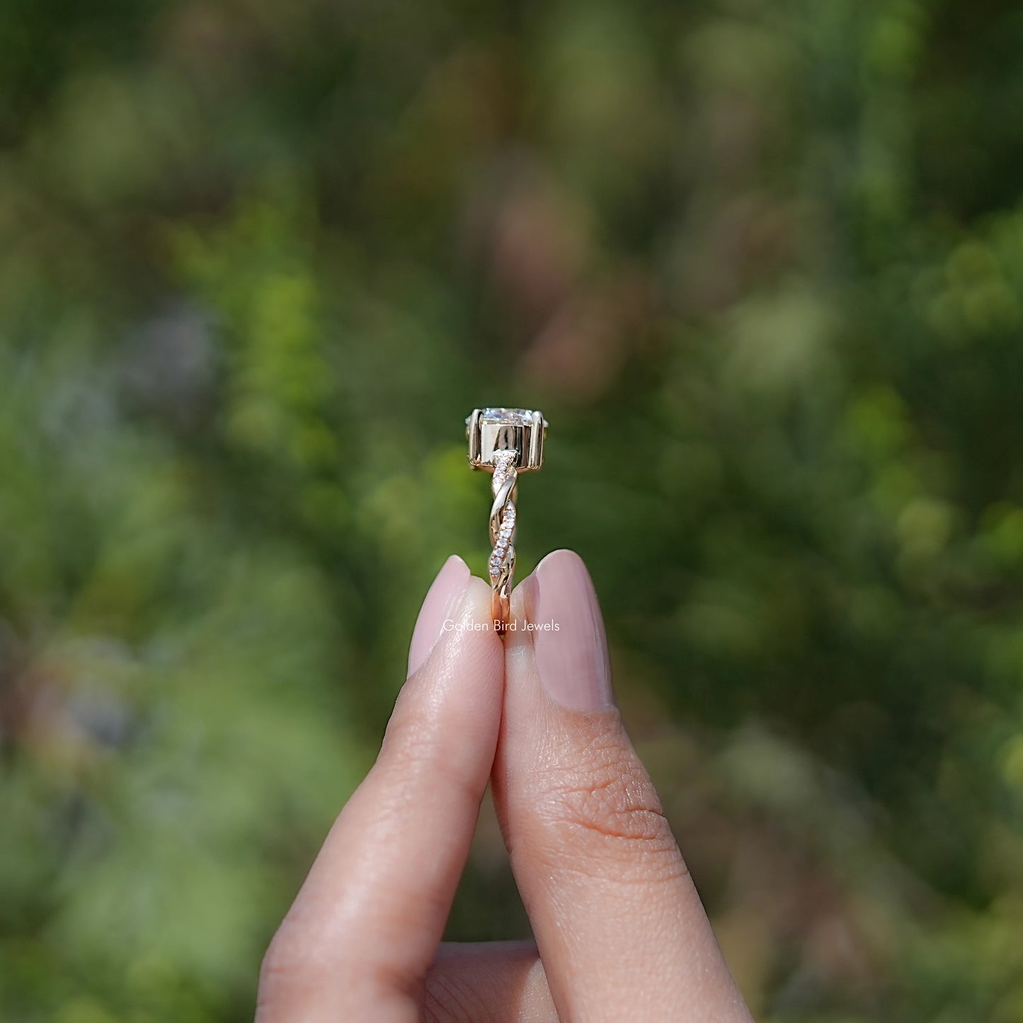 Round Lab Diamond Twisted Shank Accent Ring