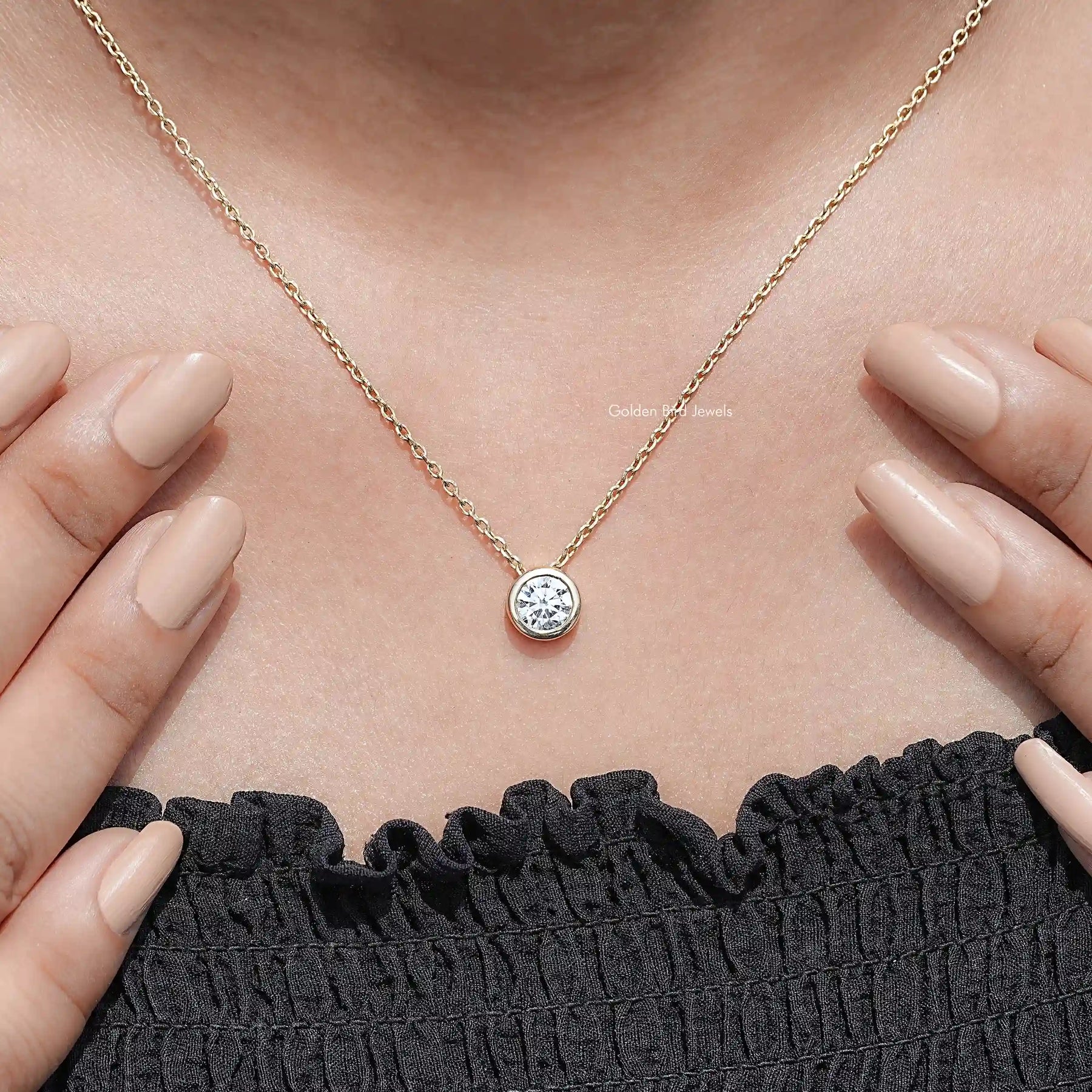 Round Cut Lab Diamond Bezel Set Solitaire Pendant