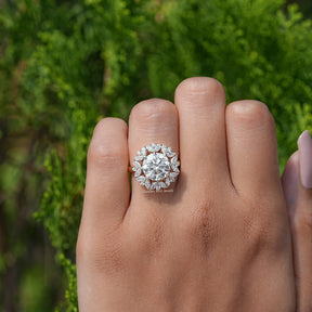 Round Cut Lab Diamond Cluster Halo Ring