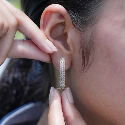 Round Cut Lab Diamond Pave Set Hoop Earrings