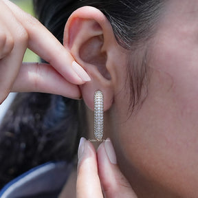 Round Cut Lab Diamond Pave Set Hoop Earrings