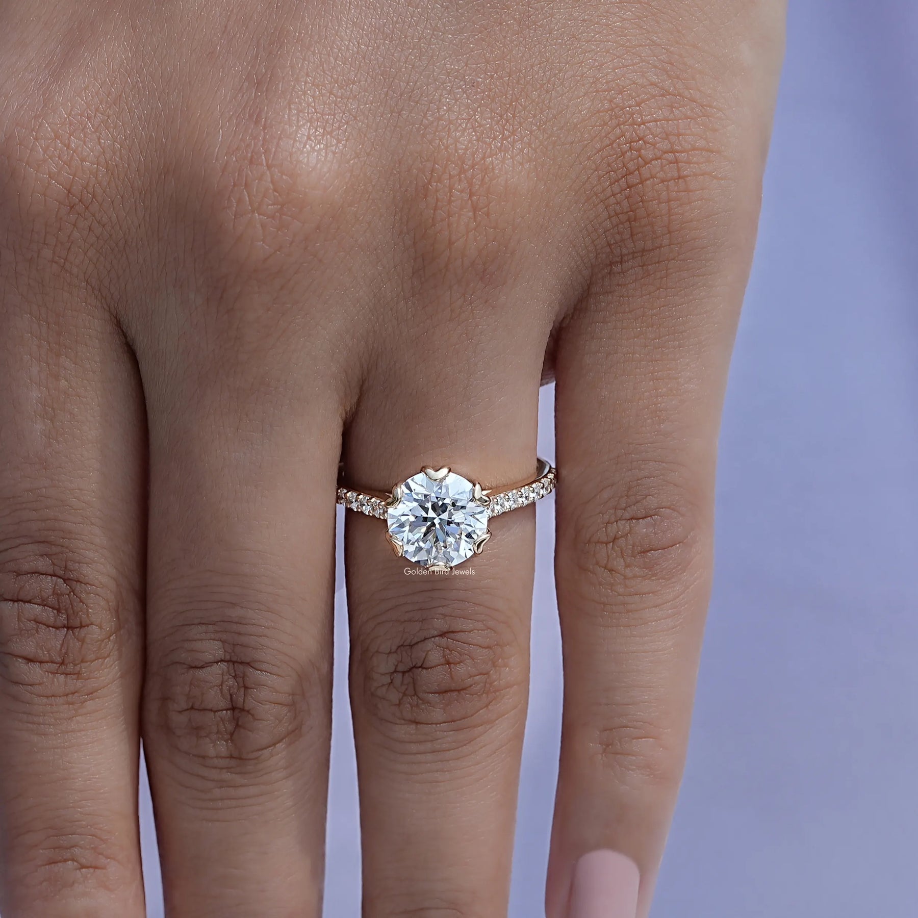 Round Cut Lab Diamond Accent Engagement Ring