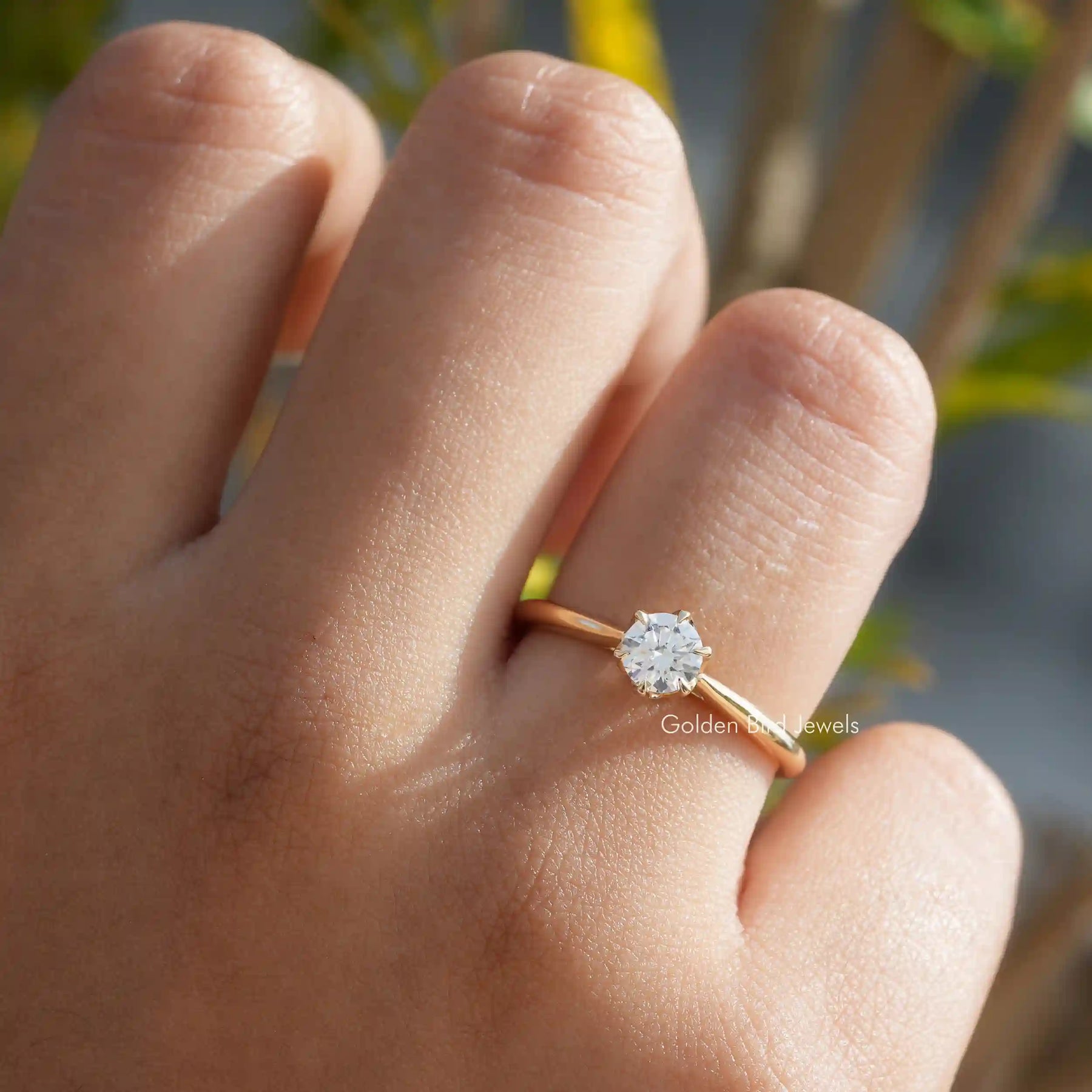 [Lab-Grown Round Diamond Solitaire Ring Made In 14k Yellow Gold]-[Golden Bird Jewels]