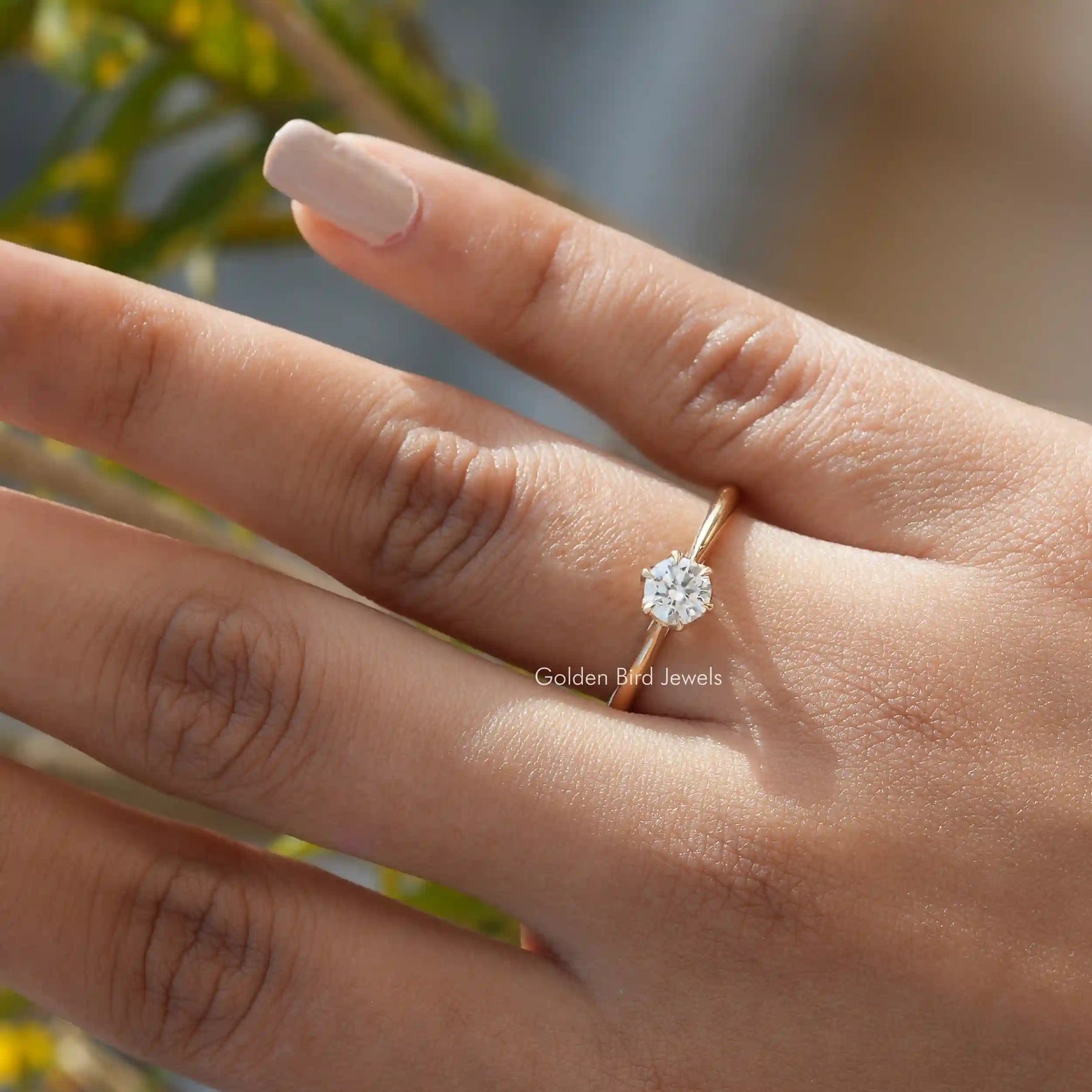 [Solitaire Round Cut Ring Made In 14k Yellow Gold]-[Golden Bird Jewels]