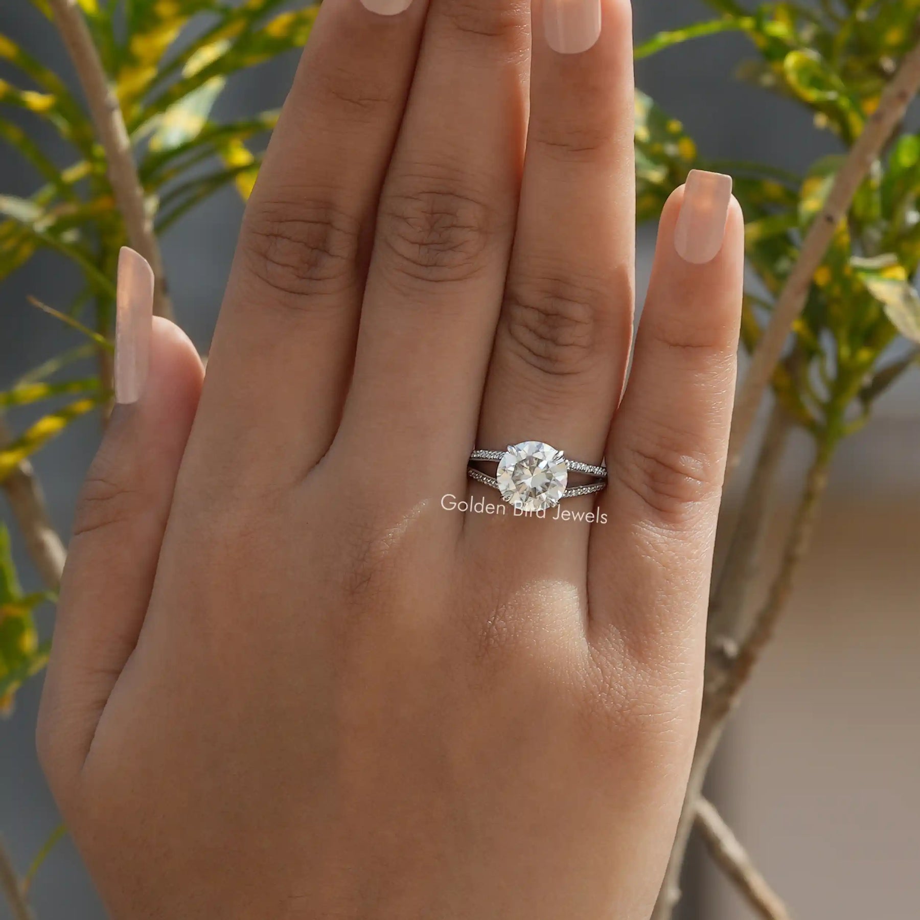 [Colorless Round Cut Accent Stone Ring With Side Round Cut Stones]-[Golden Bird Jewels]