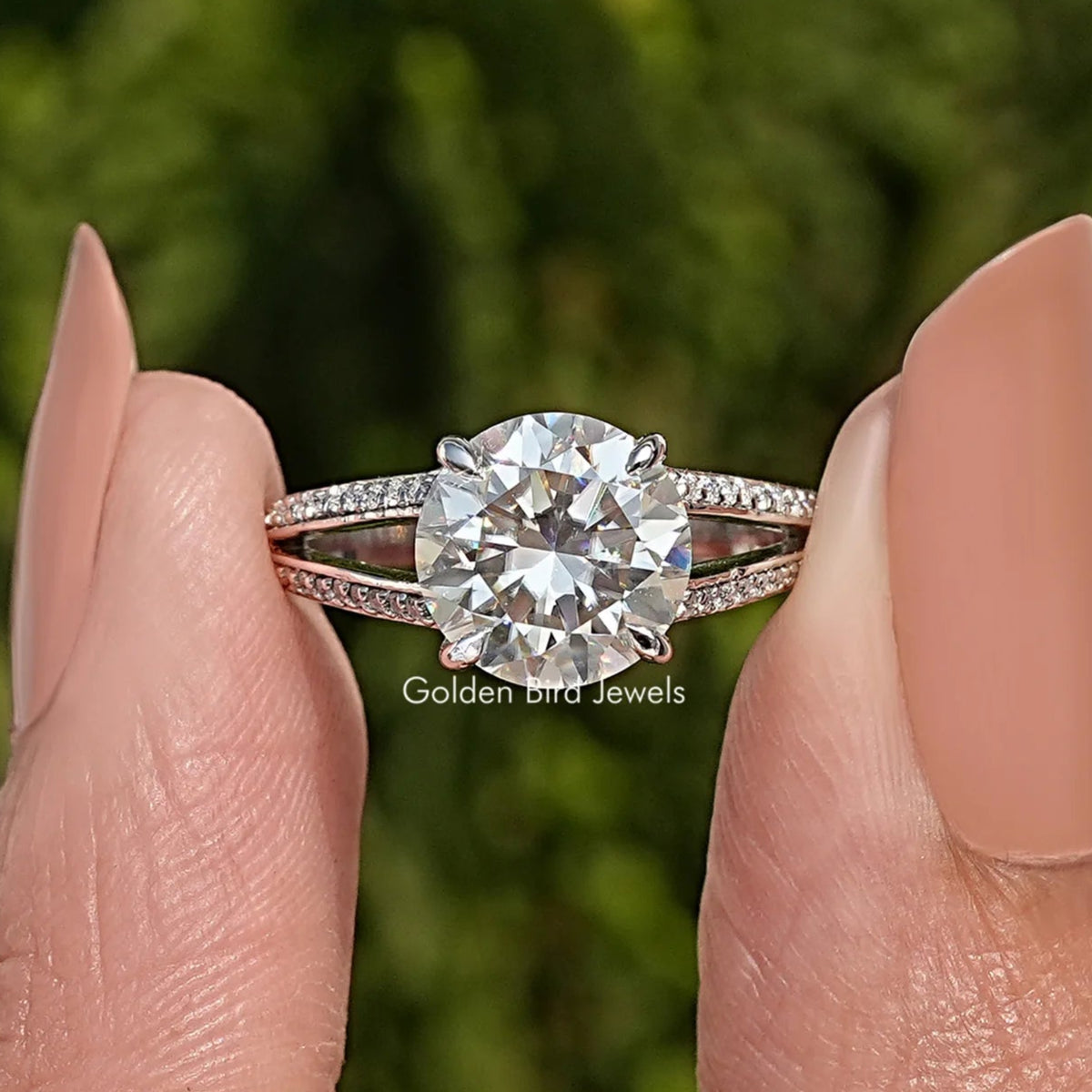 Round Cut Moissanite Accent Engagement Ring