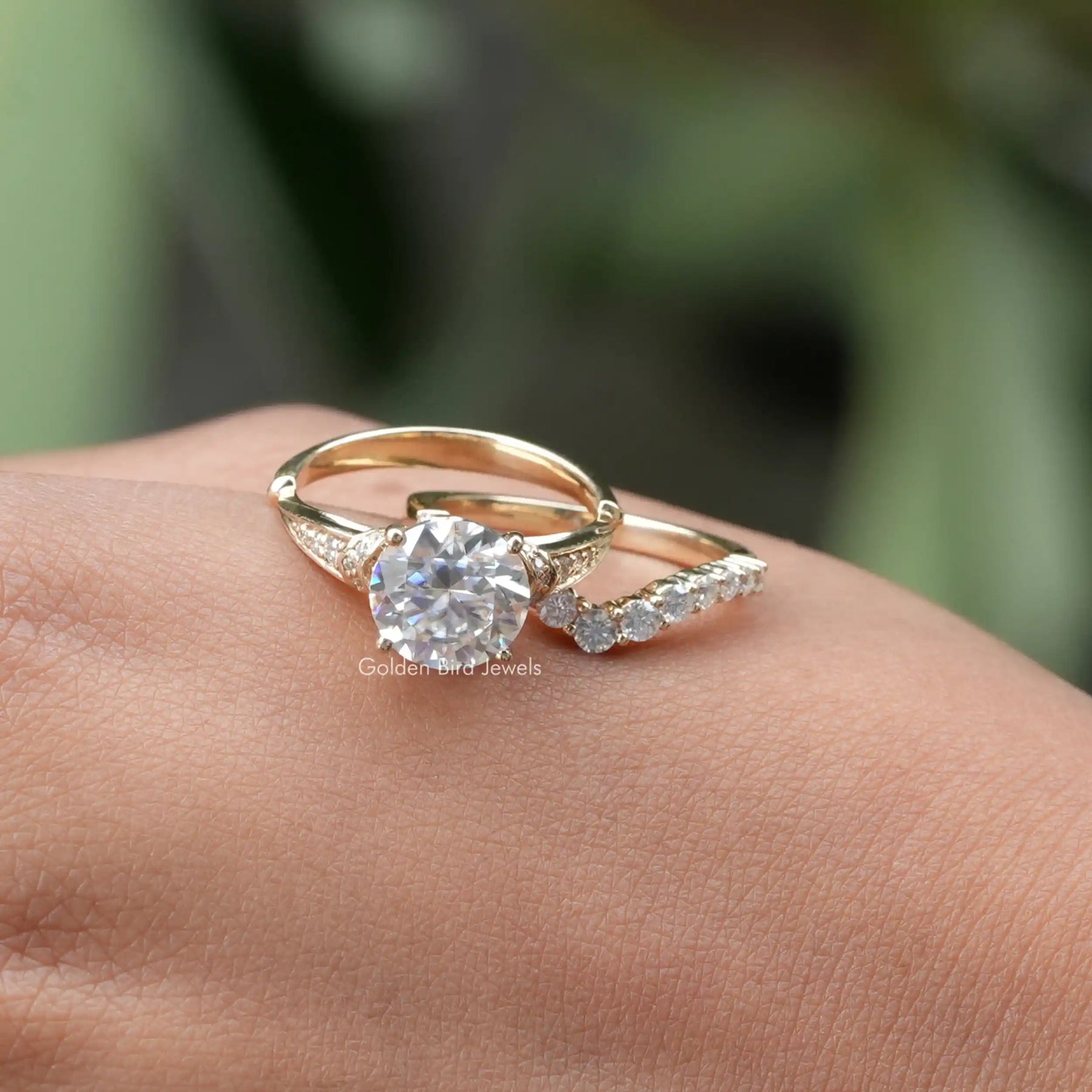 [14K Yellow Gold Round Cut Moissanite Ring]-[Golden Bird Jewels]