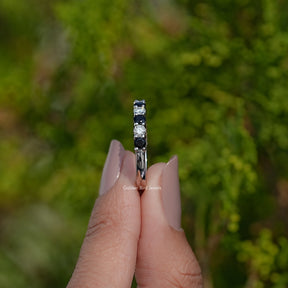 Round Moissanite And Gemstone Eternity Band